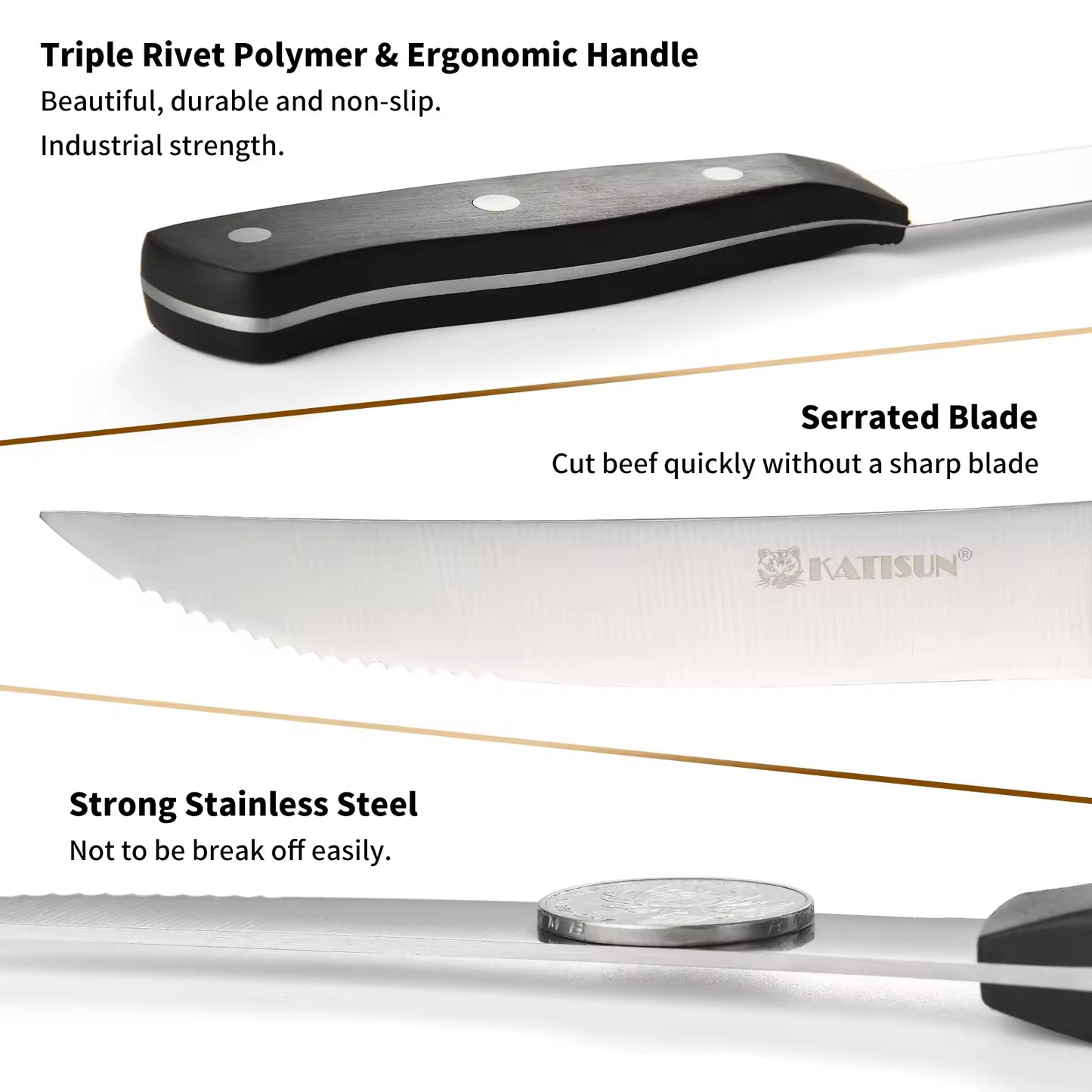 8-Piece Steak Knife Set - 4.5-Inch Carbon Steel with POM Handles