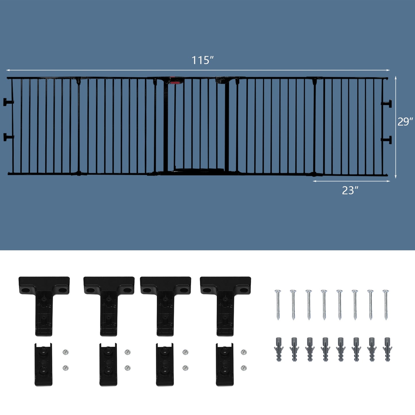 5-Panel Adjustable Metal Fireplace Fence - Black, 115 Inch Length