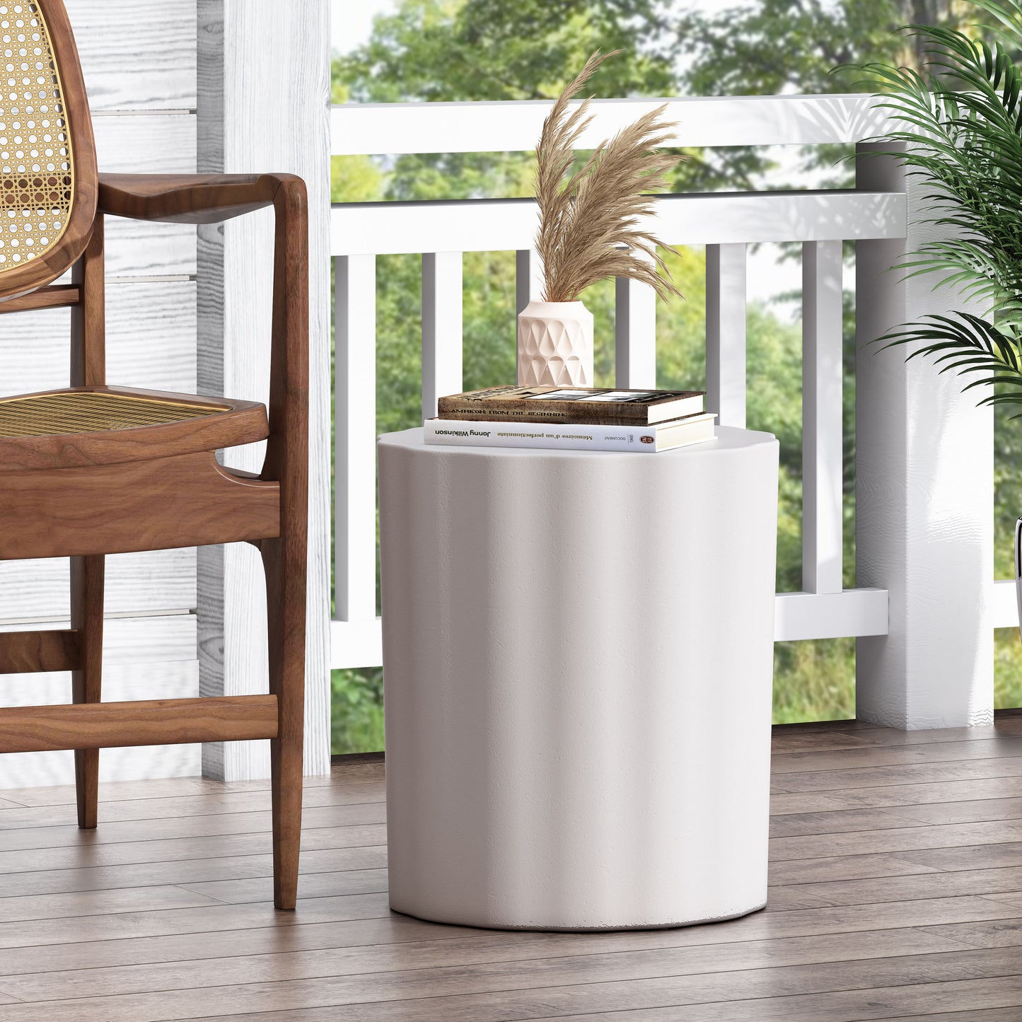 Lightweight Concrete Outdoor Side Table - Antique White