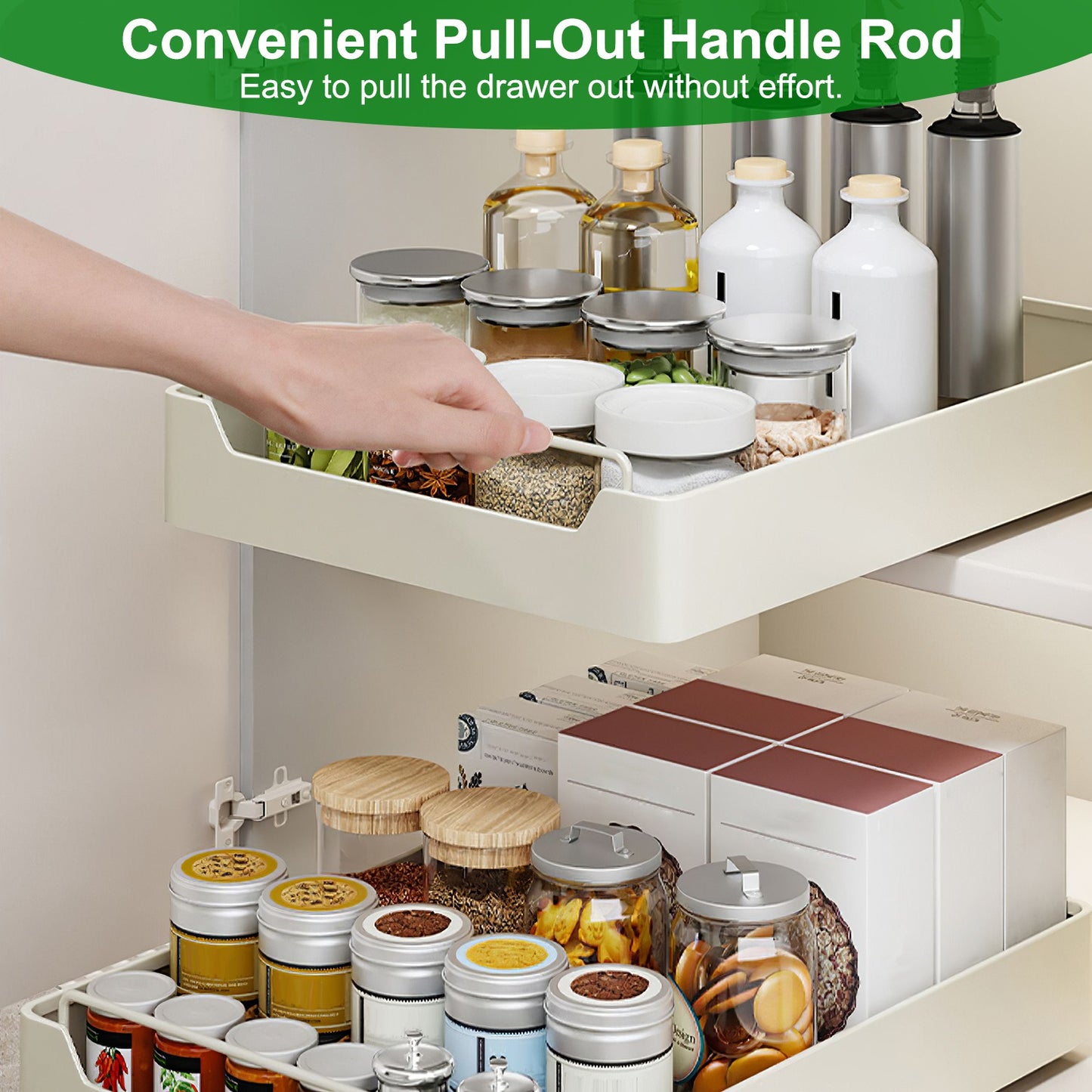 2Pcs Pull Out Cabinet Organizers Sliding Shelf Spice Rack Carbon