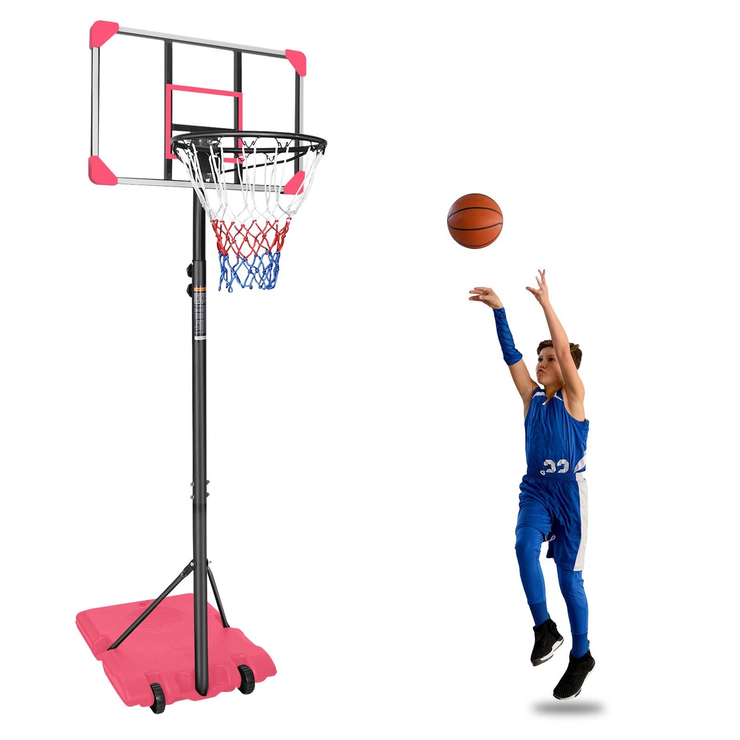 Height Adjustable Portable Basketball Hoop - Pink, 5.6-7ft