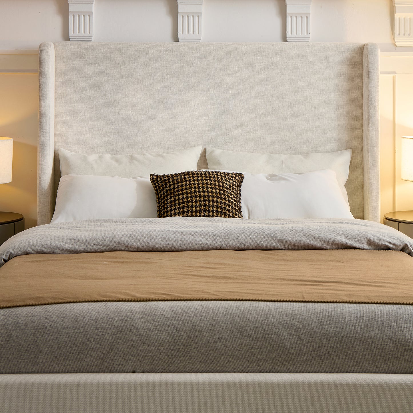 Carmen Upholstered Wingback Bed Frame - California King, Ivory