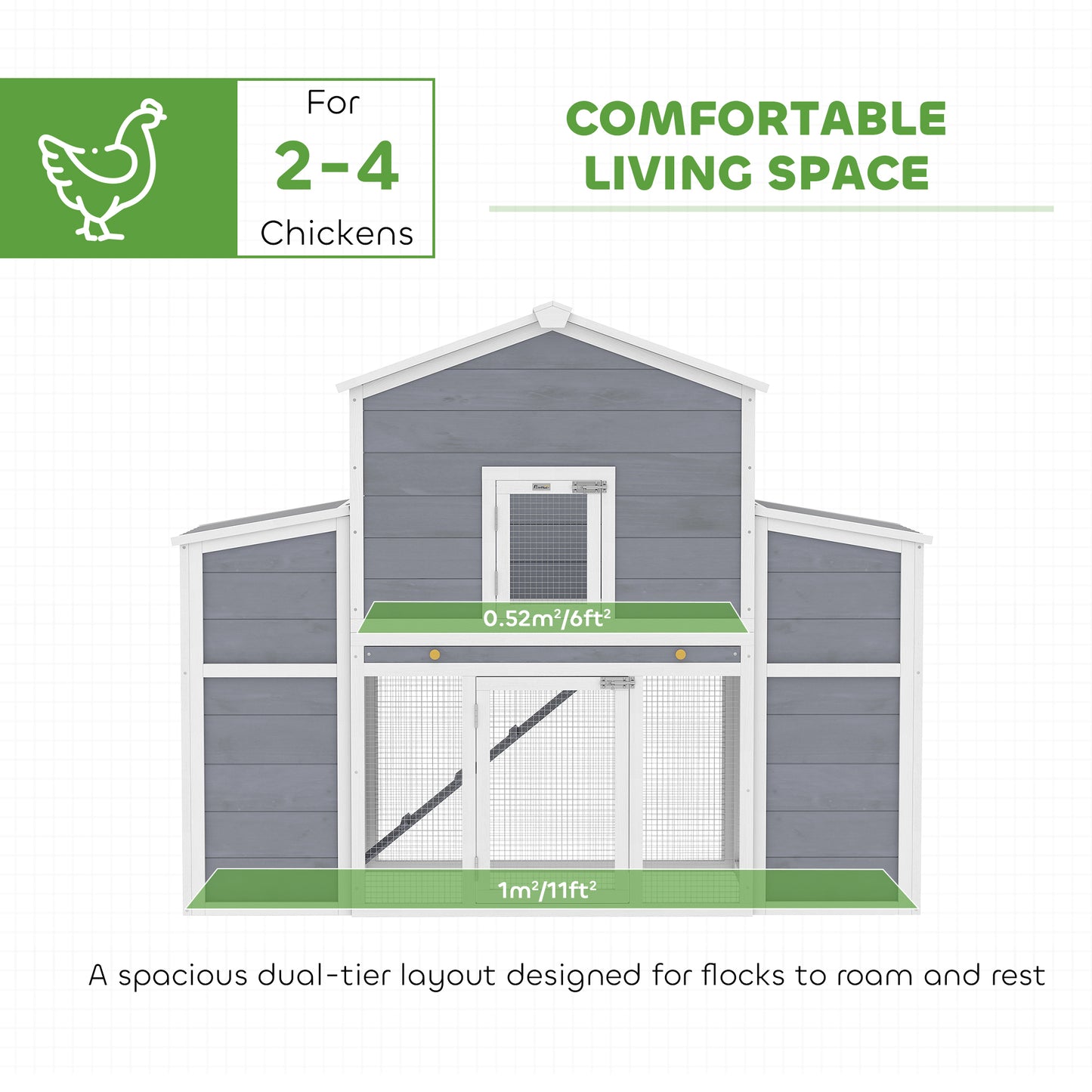 Large Wooden Chicken Coop with Nesting Boxes & Ramp - 66.5 Inch