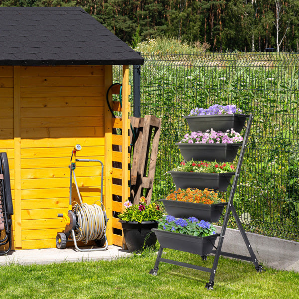 Black 5-Layer Vertical Garden Planter with Wheels - 65x60x130cm