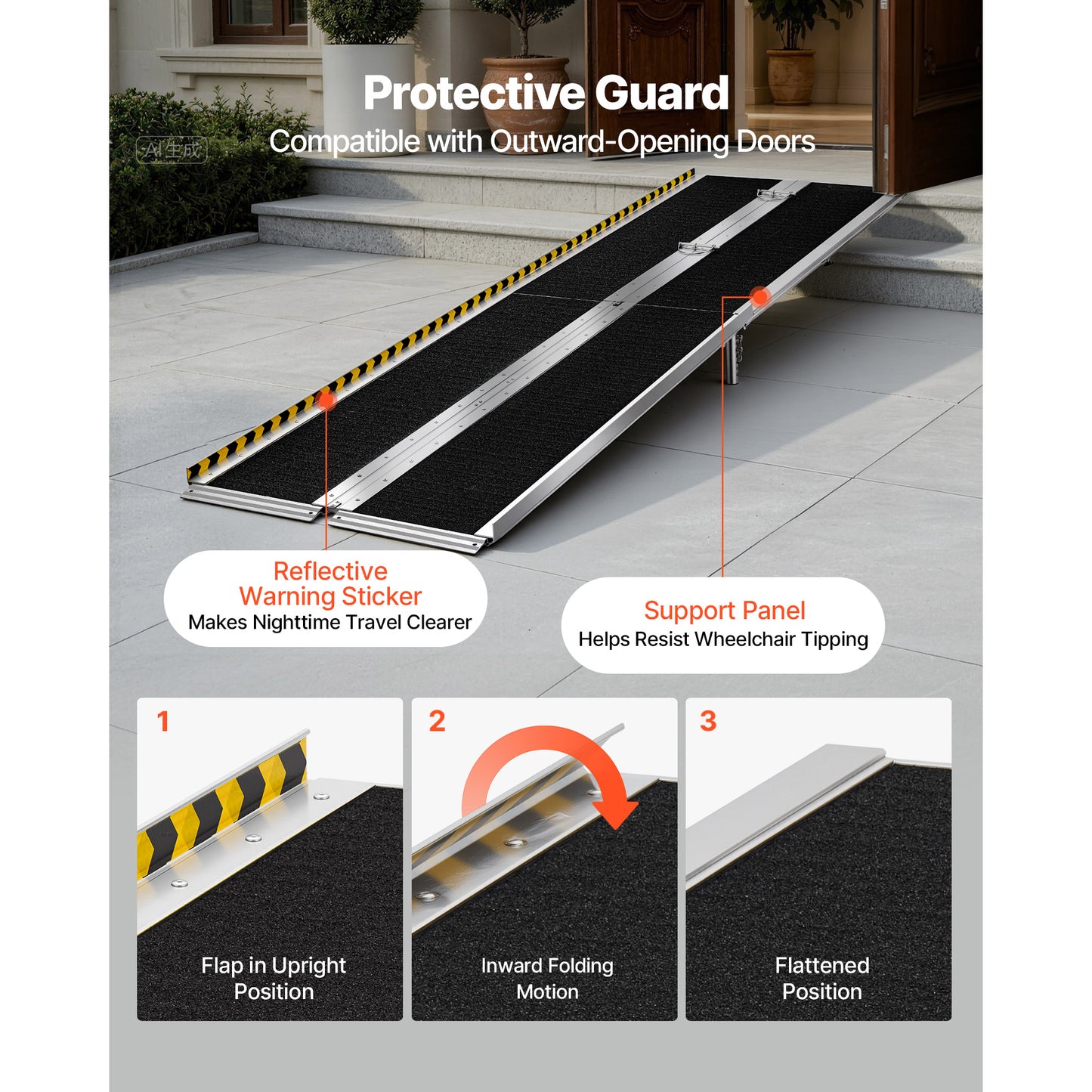 10FT Non-Slip Aluminum Folding Wheelchair Ramp - Heavy Duty Handicap Entry