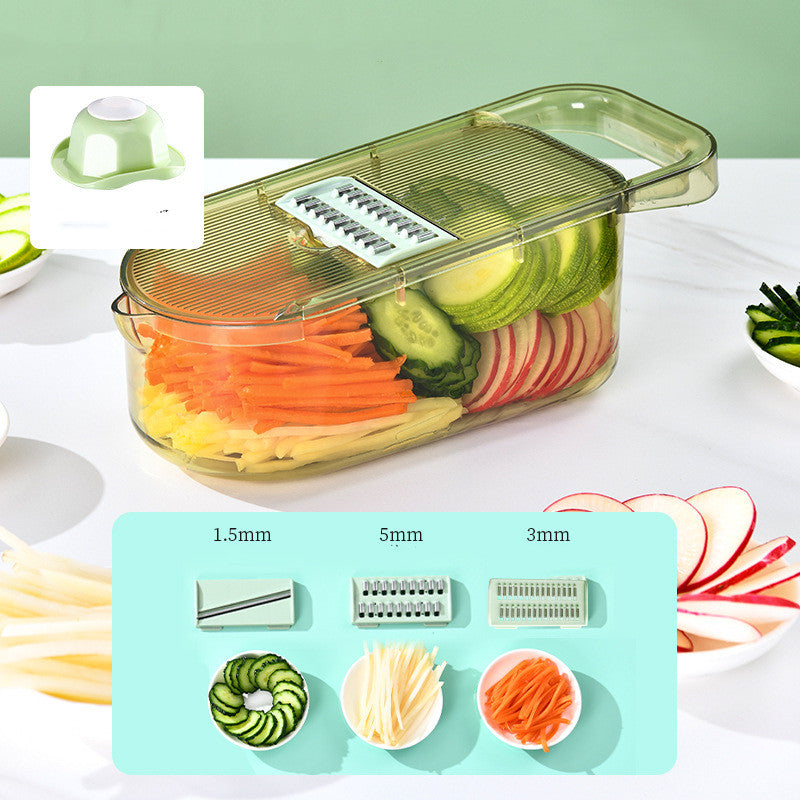 Multifunction Vegetable Cutter with Stainless Steel Blades and Drainage Basket - Food Chopper & Slicer