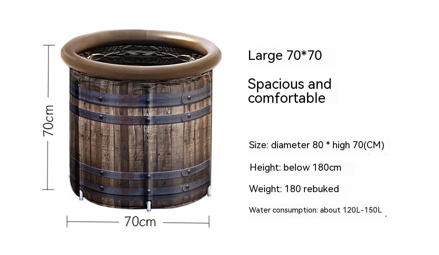 Portable Folding Bath Barrel for Home Use, 70x70cm Wooden Grain