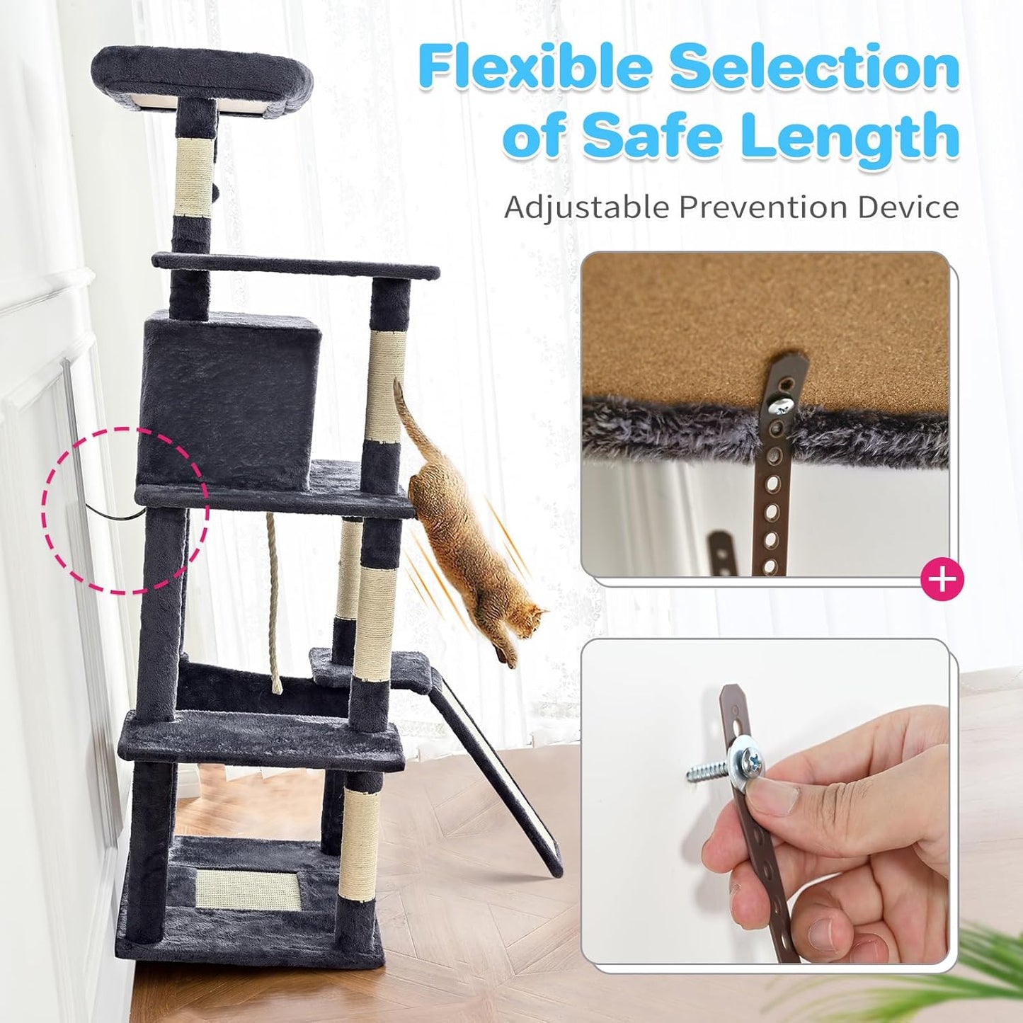 Multi-Level Cat Climbing Tree with Sisal Scratch Post and Resting Areas - 63 Inch