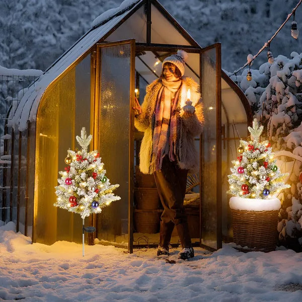 Solar Powered LED Christmas Tree Urn Filler with Berries Decor
