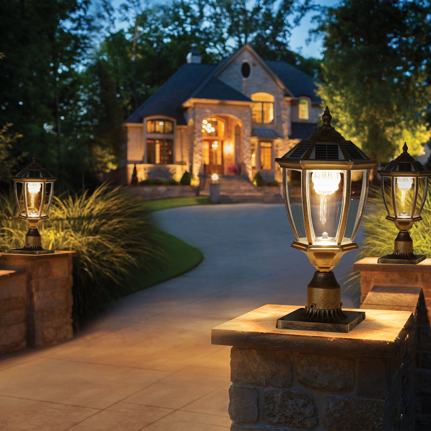 Golden Solar Powered Outdoor Lantern - Vintage Garden Light for Pathways & Yards - Bronze