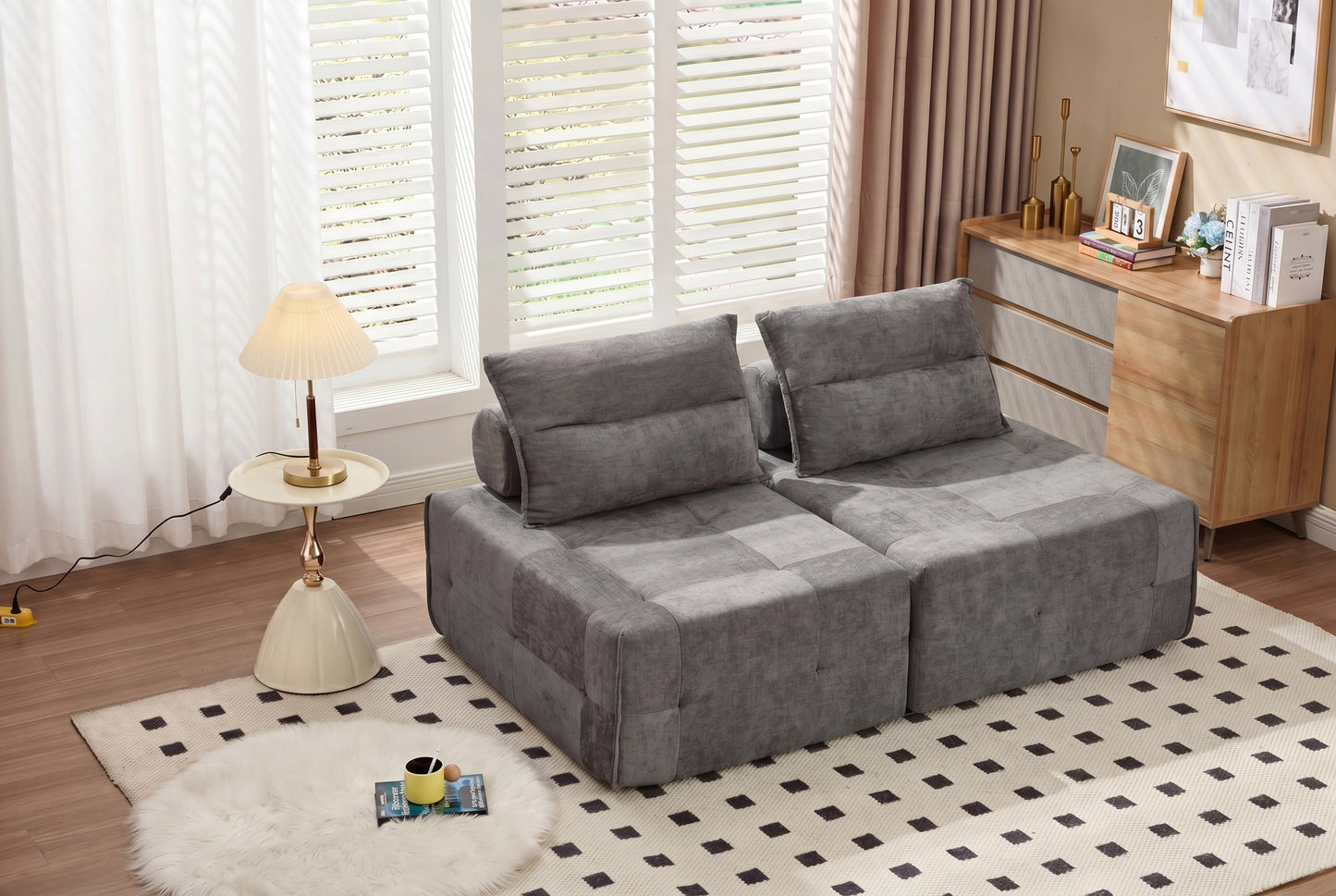 Modular Sectional Sofa with Adjustable Backrest - Grey