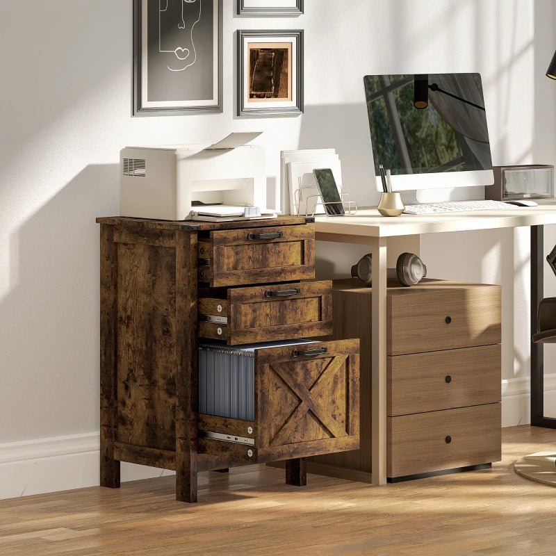 Rustic Farmhouse File Cabinet with 3 Drawers - A4 & Letter Size