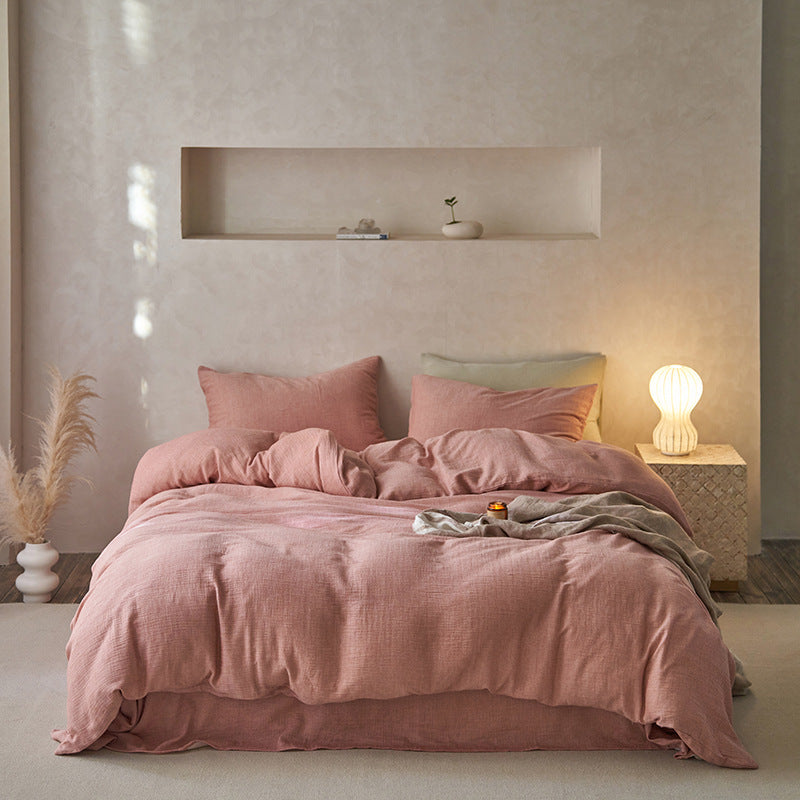 Japanese-Style Cotton Bedding Set - 4-Piece Double Layer Wrinkle-Resistant Comforter & Sheets