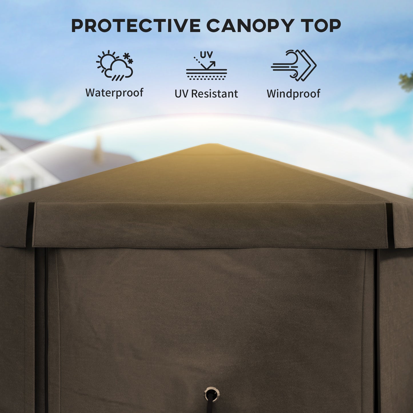 12x12 Hexagonal Pop-Up Canopy Tent with 5 Sidewalls - Brown