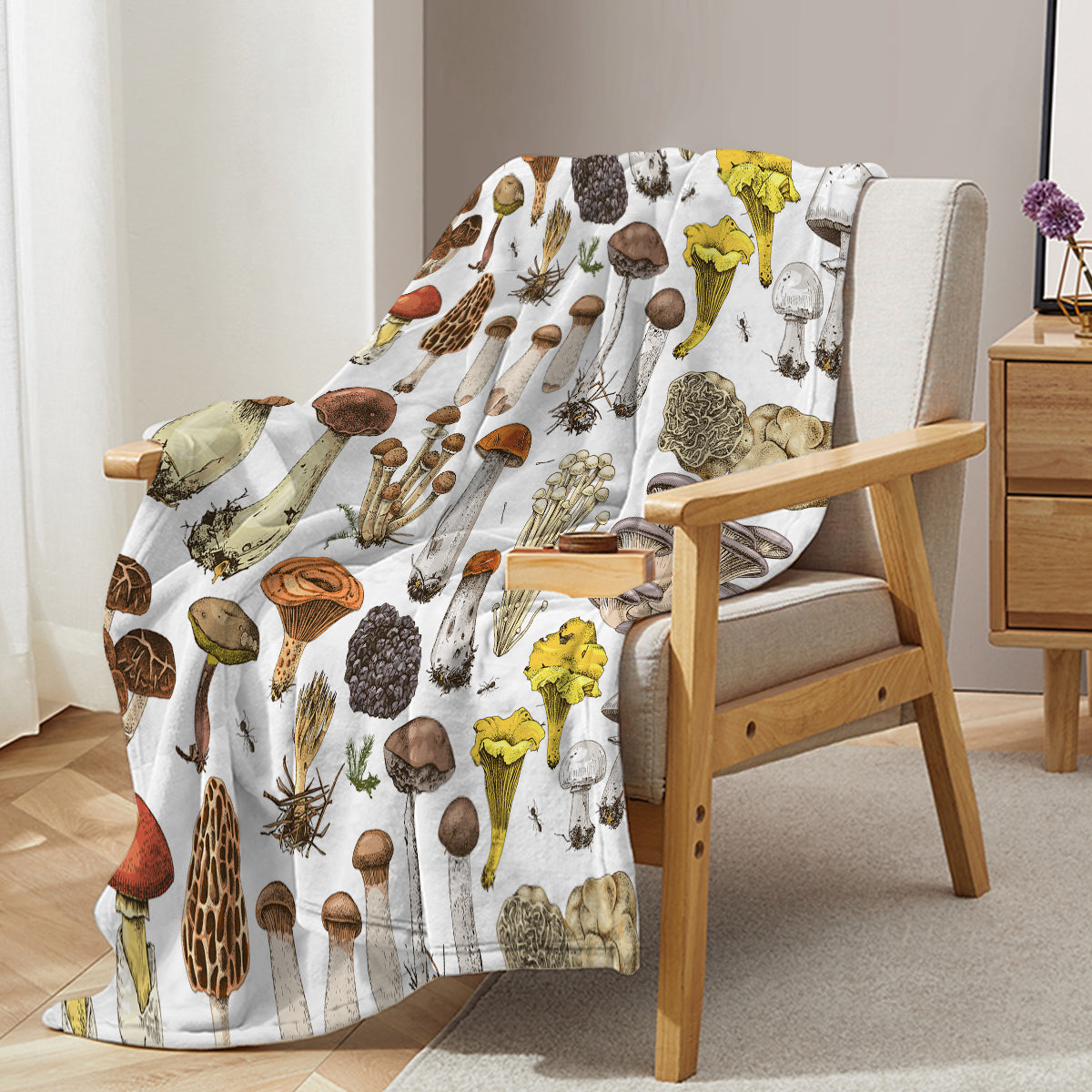 Mushroom Flannel Fleece Throw Blanket - Soft Lightweight Plush Bed Couch Cover