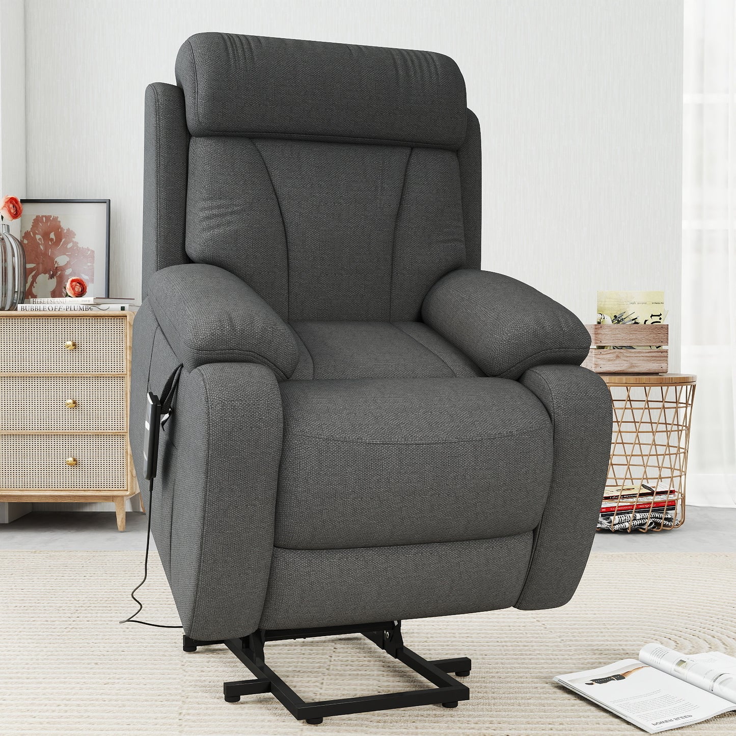Power Lift Recliner for Elderly - Adjustable Dark Gray Velvet Chair