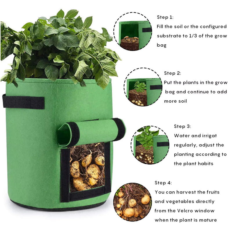 7 Gallon Garden Potato Grow Bags - 5 Pack with Handles & Visual Window