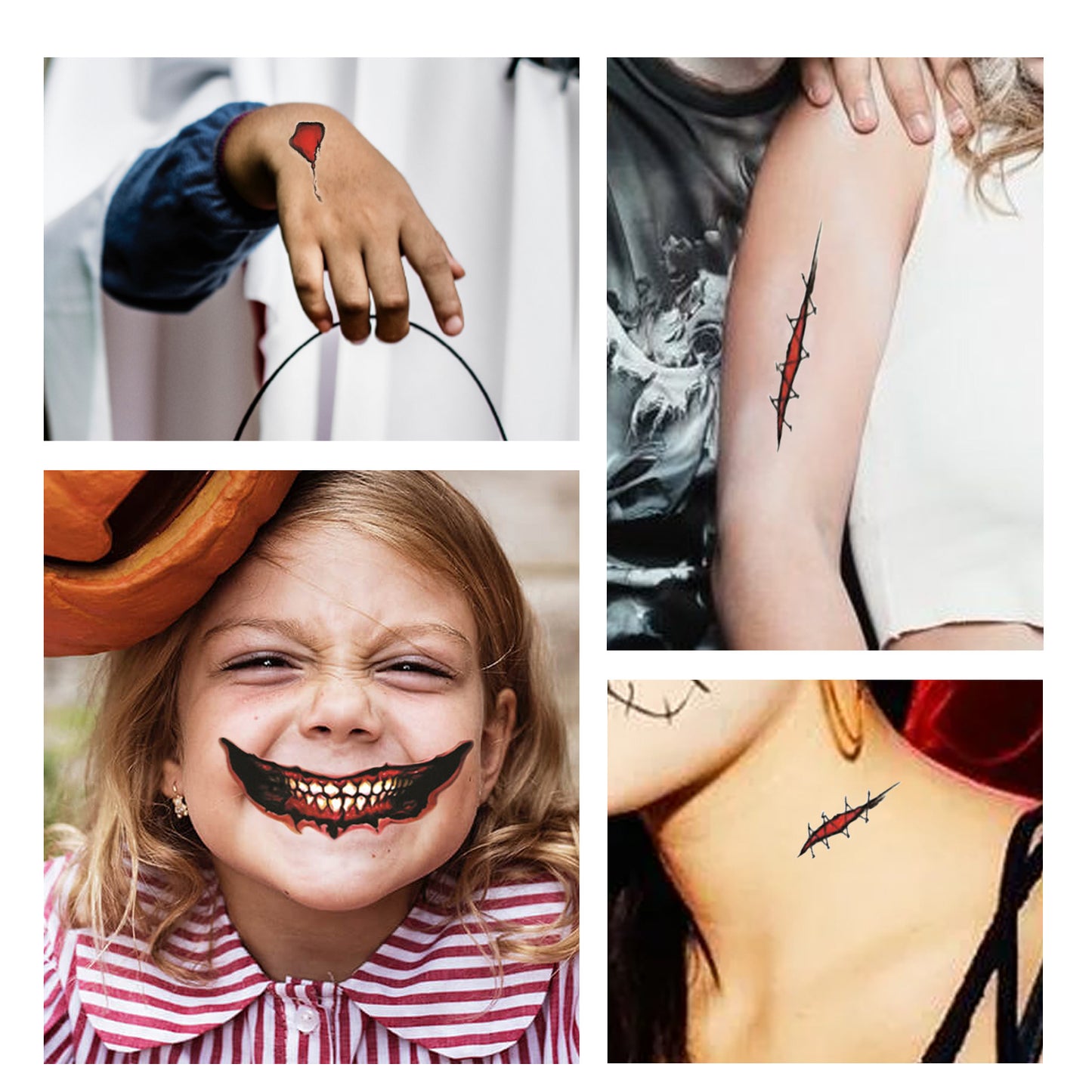 Halloween Scary Mouth Temporary Tattoos - 12 Pack Clown Joker Face Stickers
