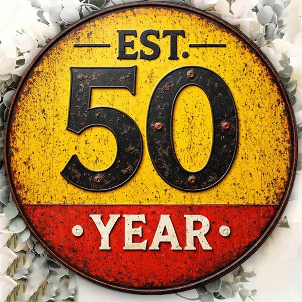 50th Anniversary Vintage Plaque - 8x8 Inch Metal Sign