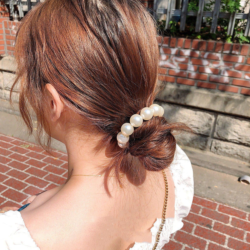 Two-Purpose Pearl Hair Band and Ponytail Holder with Big and Small Pearls