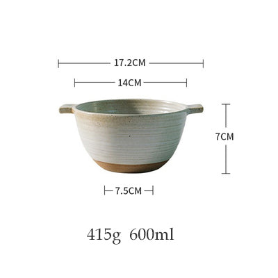 Japanese Stoneware Amphora Bowl - Vintage Ceramic Dinnerware, 6 Inch