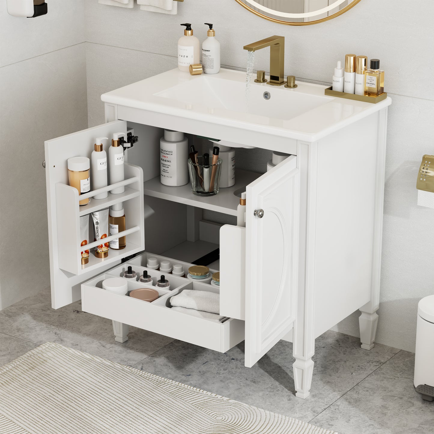 30" Bathroom Vanity with Sink & Soft Close Doors - Vintage White