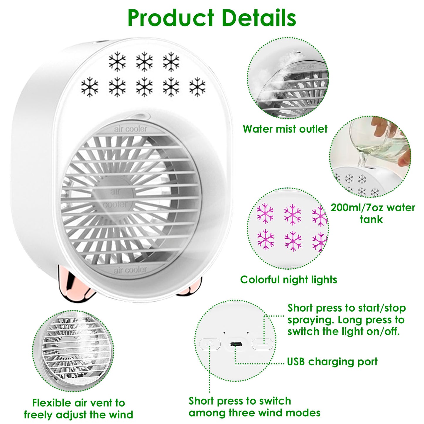 Portable Mini Desktop Air Conditioner Fan with USB Rechargeable Humidifier