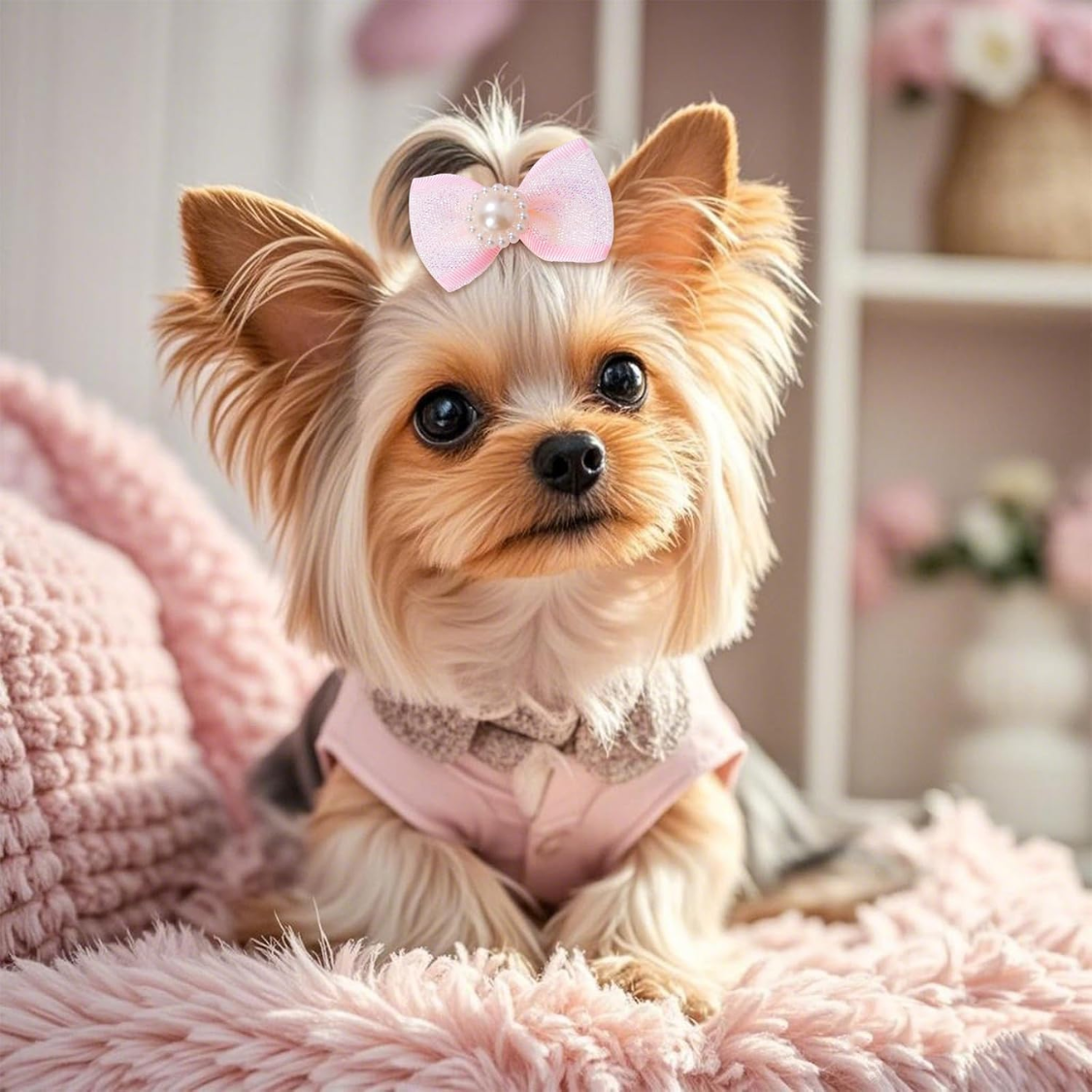 Pet Dog Hair Bows Set - 20 Cute Elastic Ribbon Accessories for Small to Large Dogs
