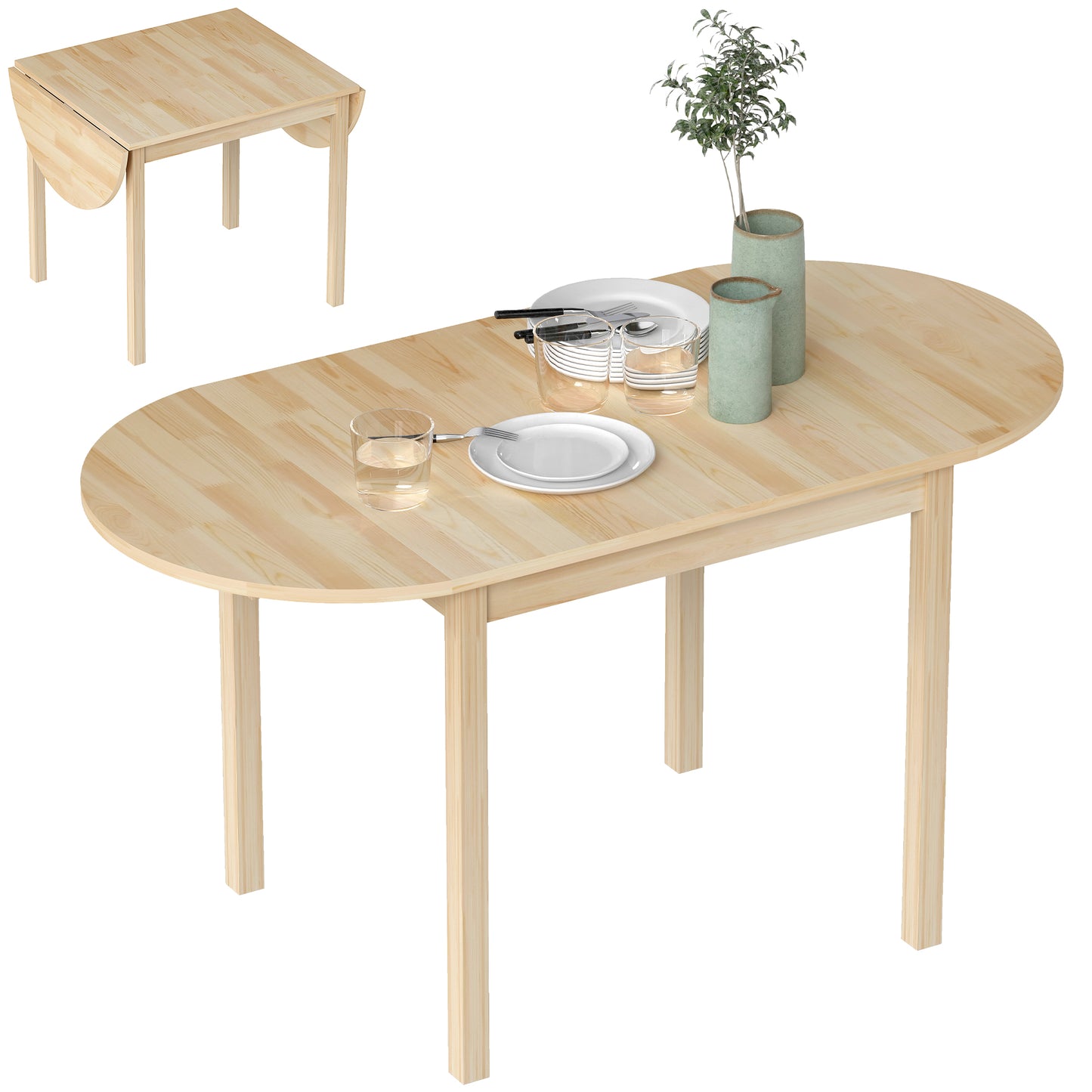 55" Drop Leaf Kitchen Table - Natural Pinewood Design