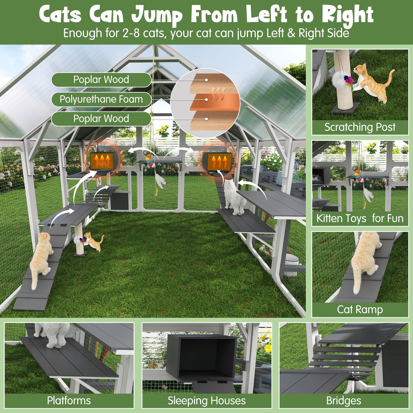 Large Outdoor Cat House With Planter Stand, Wooden Enclosure Resting
