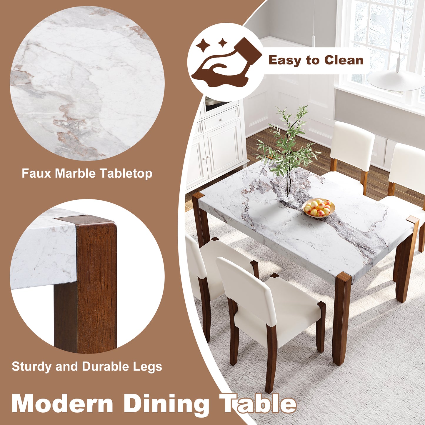 46.5 Modern Dining Table, Rectangular Faux Marble Style Table With