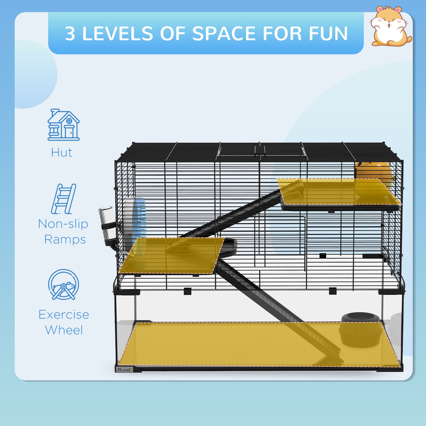 30-Inch Hamster Cage with Glass Basin, Multi-Level Small Pet Enclosure