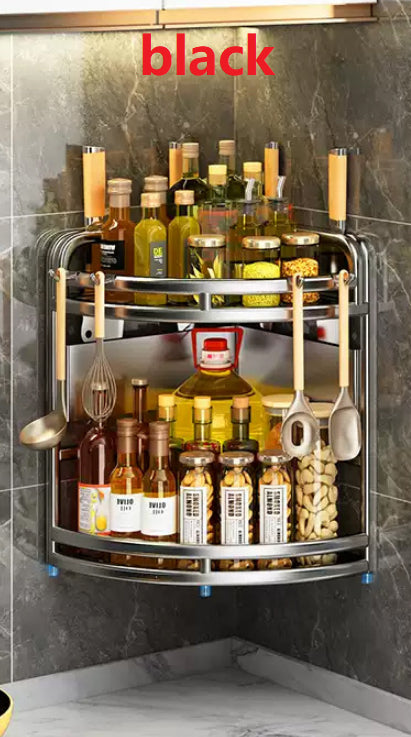 Stainless Steel Kitchen Seasoning Rack with Countertop Storage - Multiple Colors & Styles