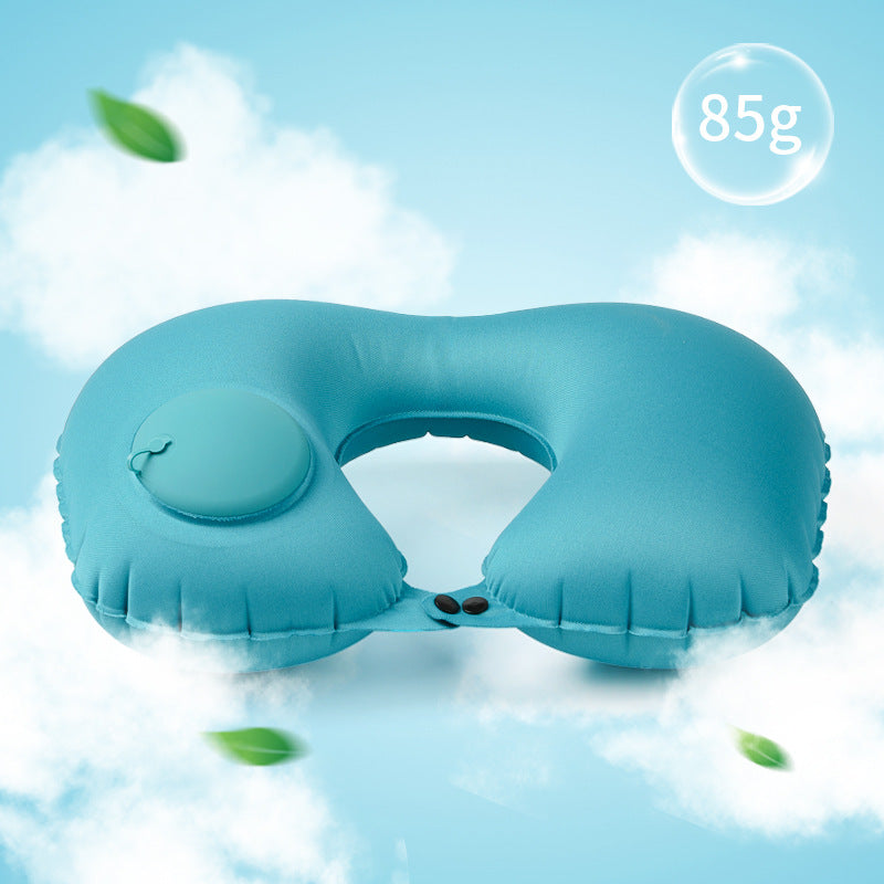 Portable Inflatable U-Shaped Travel Pillow with Self-Inflating Valve