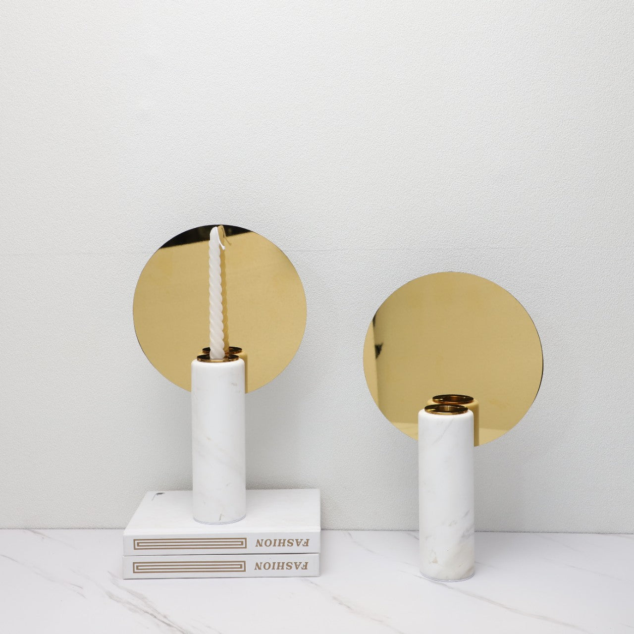 Gold Marble Metal Candle Holder - Round Mirror Decor for Home & Garden