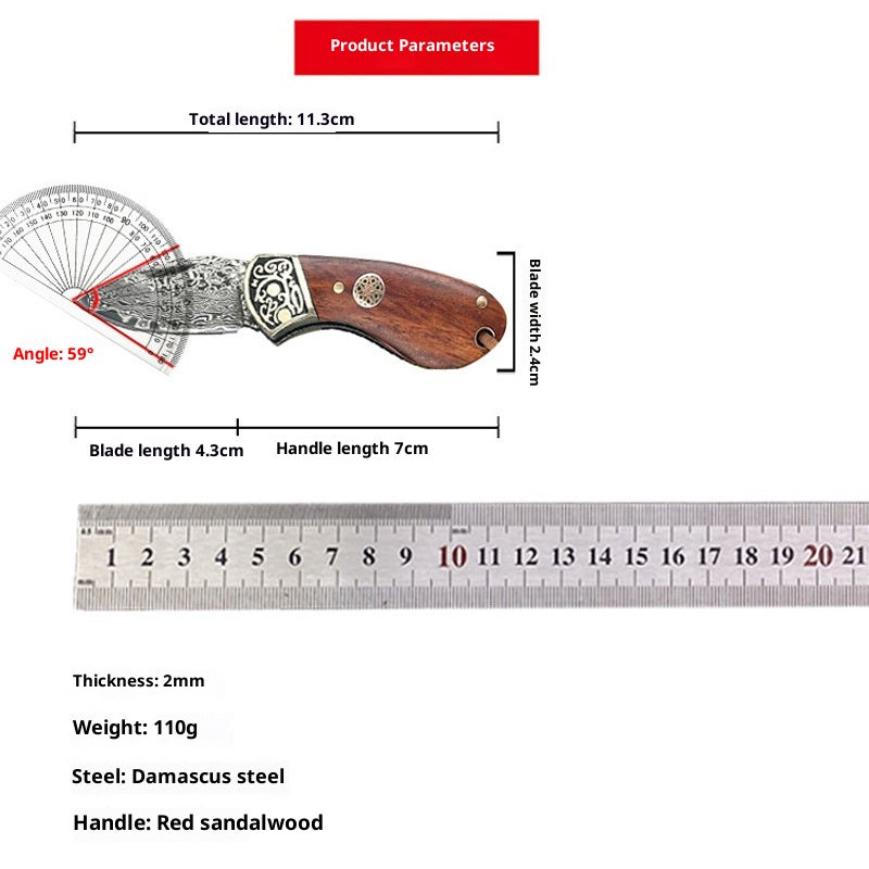 Mini Folding Knife with Damascus Steel Blade and Ox Bone Handle