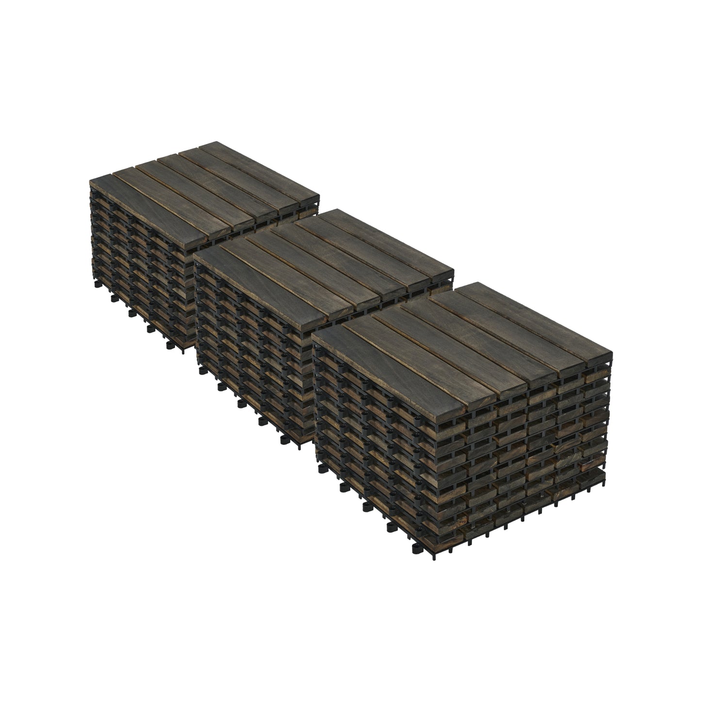 Interlocking Deck Tiles 12x12 Inch Dark Brown Acacia Hardwood Outdoor Flooring - Waterproof & Mold Resistant