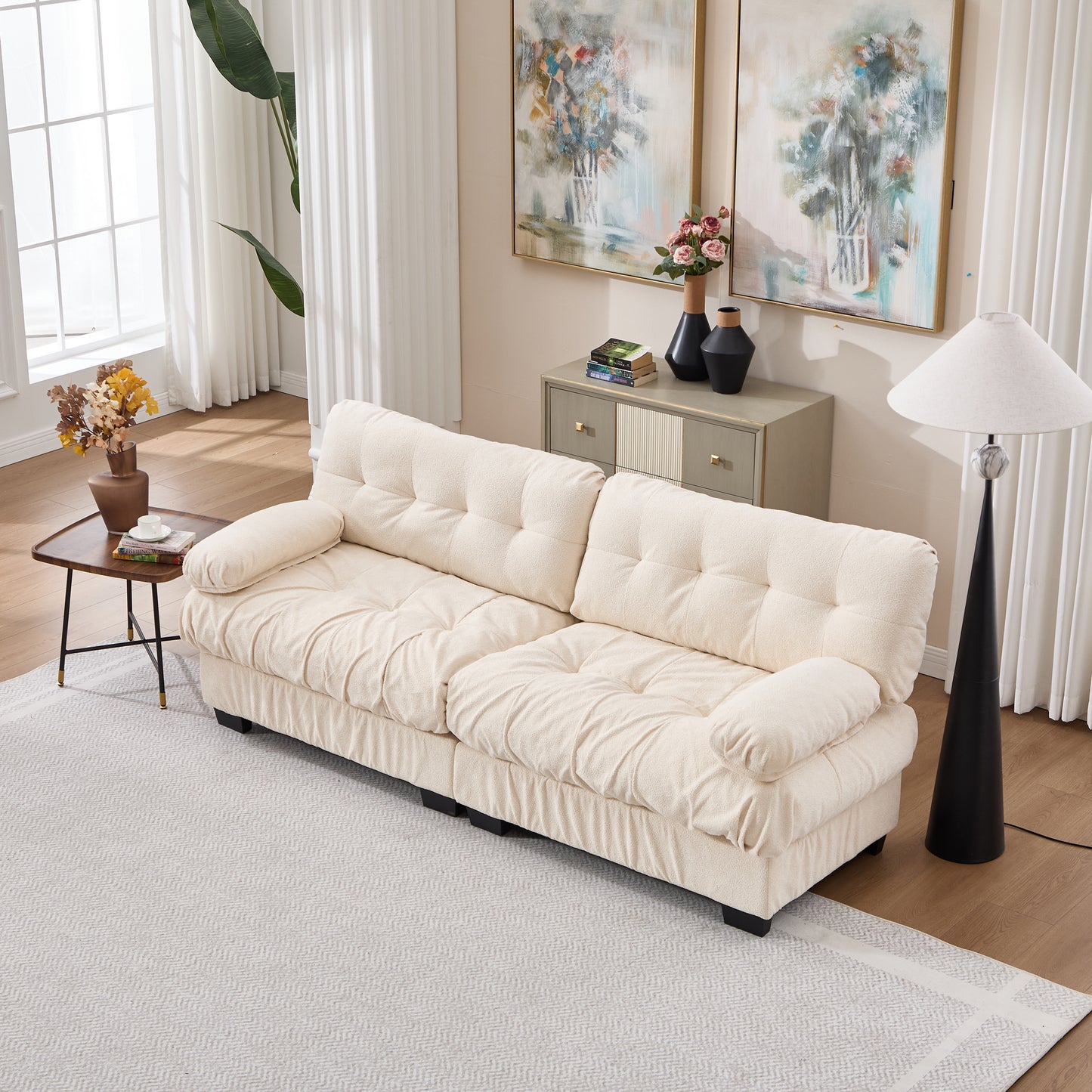 Cloud Couch Modular Sectional Sofa - Beige Loveseat with Pillows