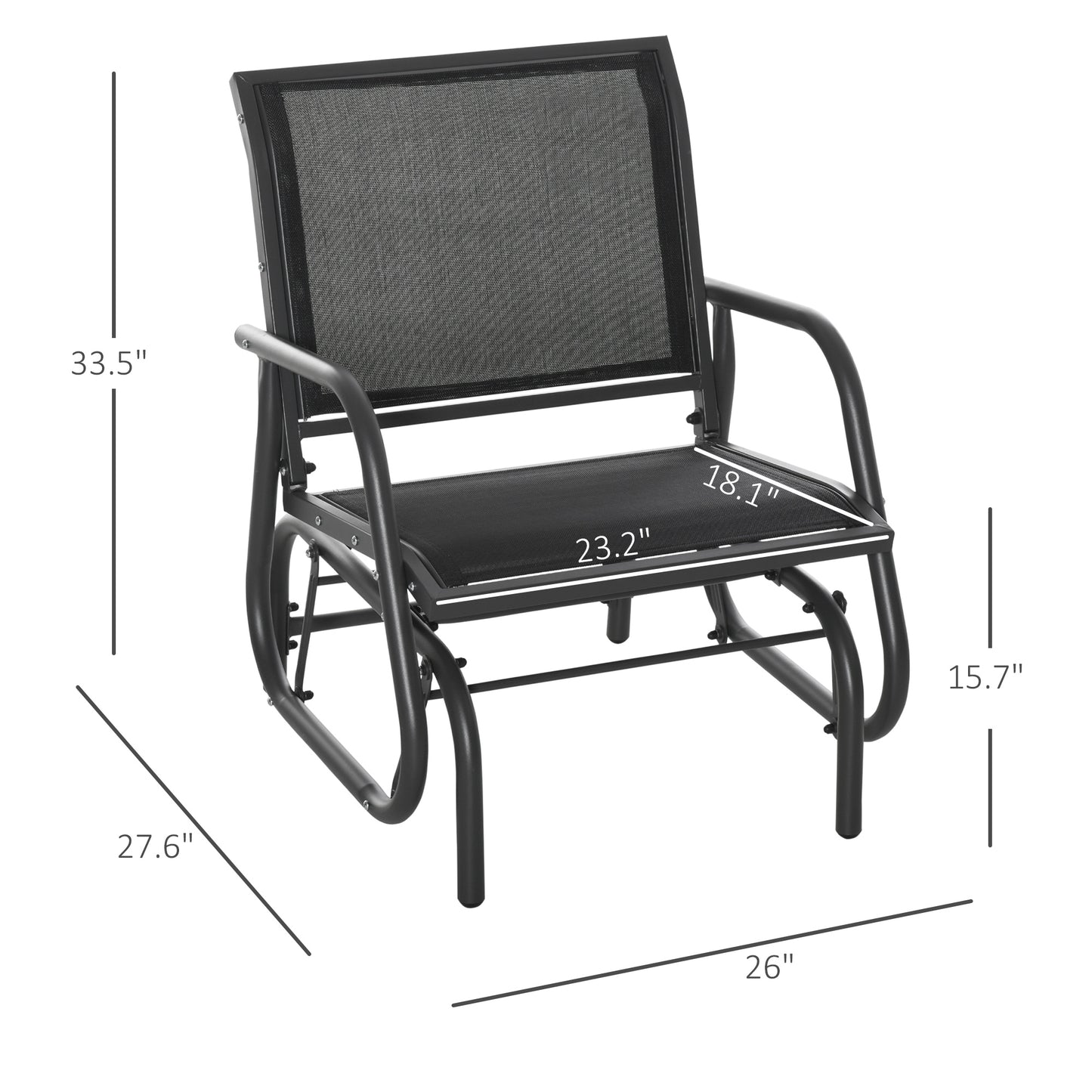 Outdoor Glider Chair - Steel Swing with Curved Armrests - Black