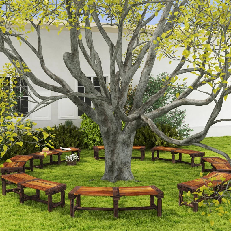 Wooden Semicircular Garden Bench - Brown Fir Wood