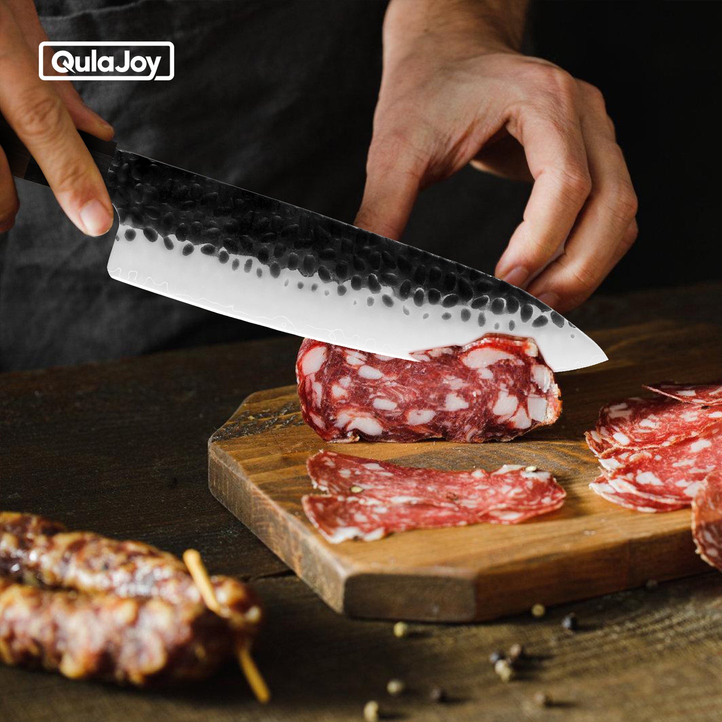 Professional Japanese Santoku Knife - 9Cr18Mov Blade, Rosewood Handle
