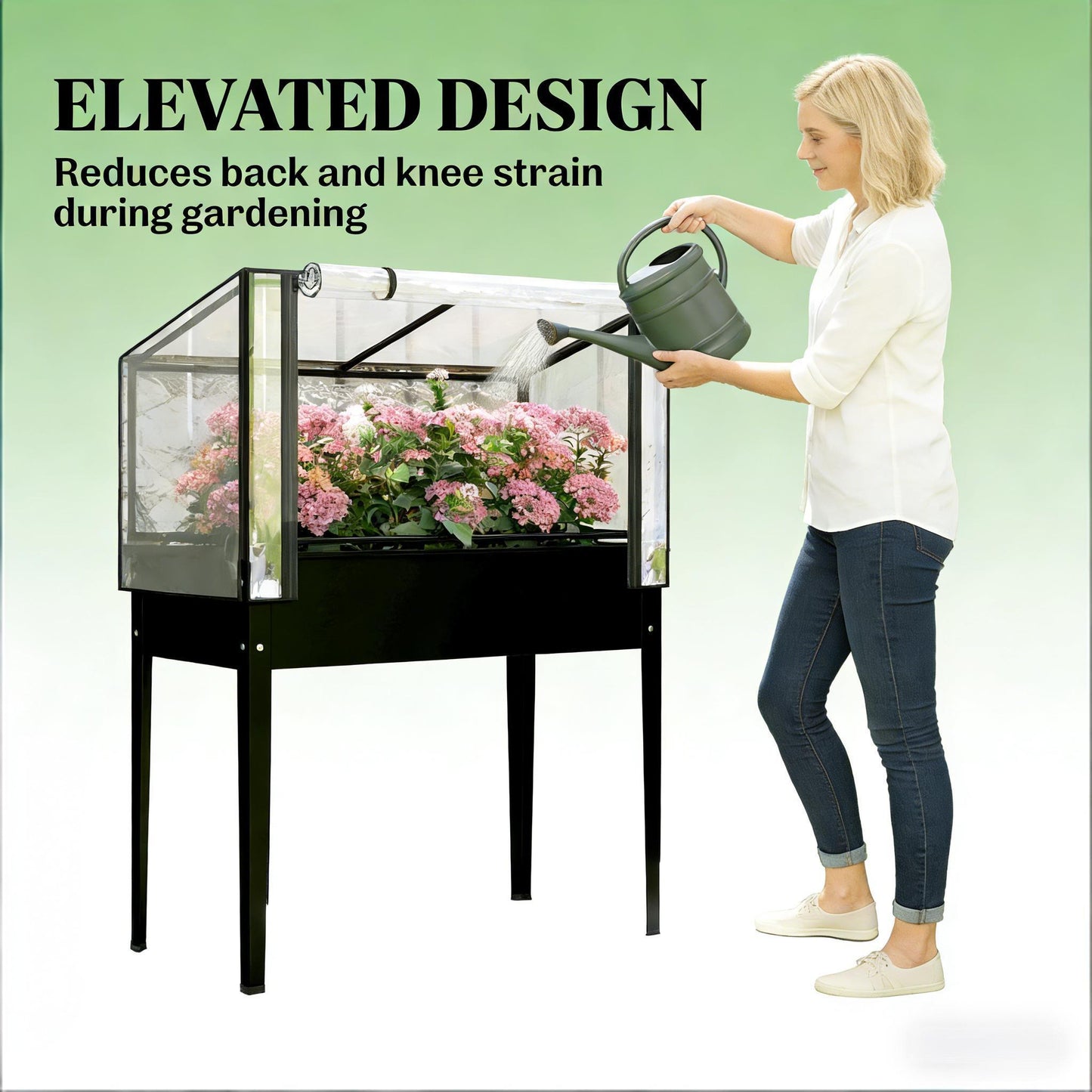 Elevated Raised Garden Bed with Mini Greenhouse - Black
