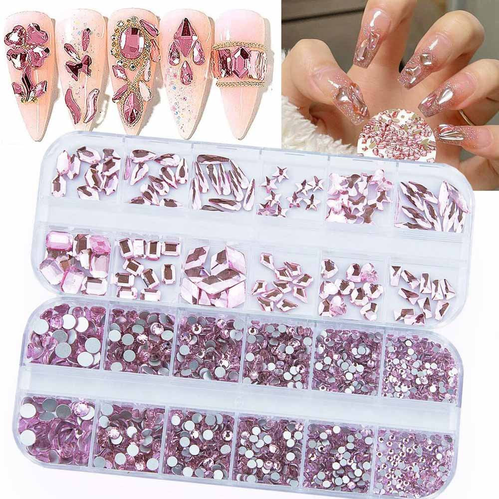 12-Grid Crystal Nail Art Decoration Set - Water Drop & Heart Shapes