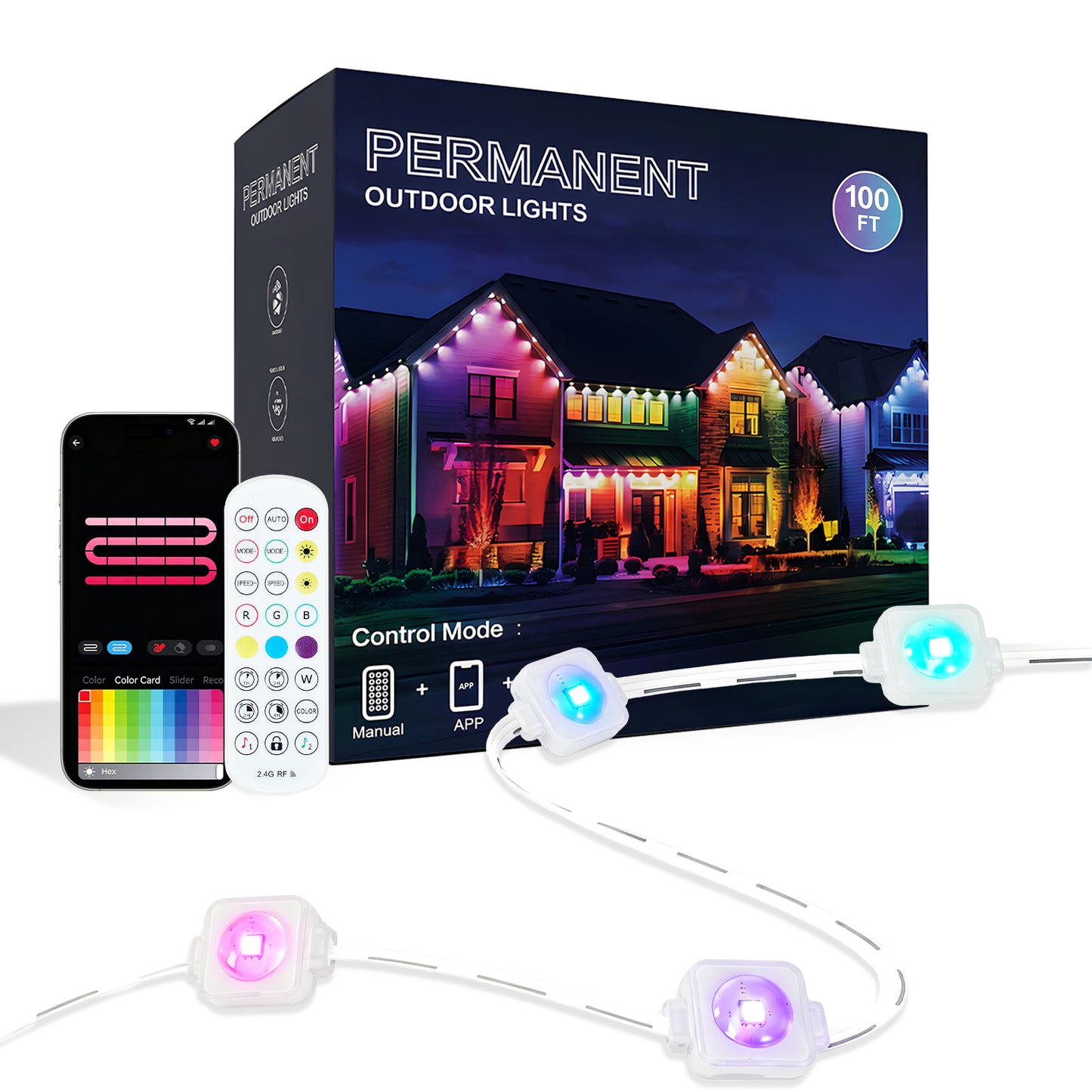 100FT Outdoor RGB String Lights with App Control, Waterproof Garden Decor