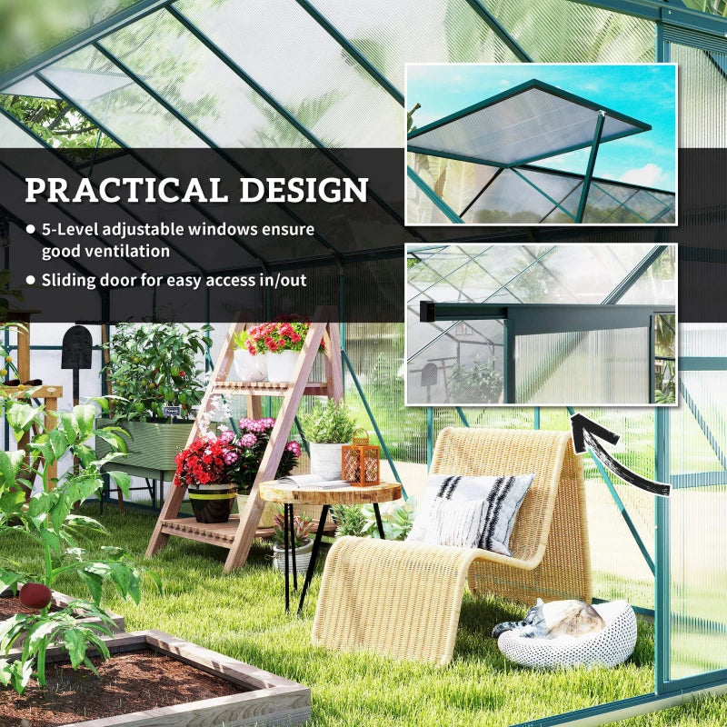 Greenhouse Kit with Aluminum Frame, Polycarbonate Panels, Adjustable Roof Vent