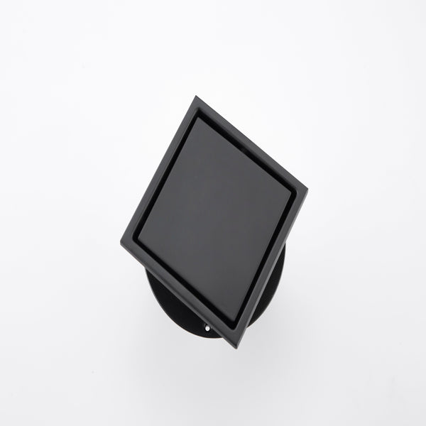 6-Inch Square Shower Drain with Removable Cover & Hair Strainer - Matte Black Stainless Steel