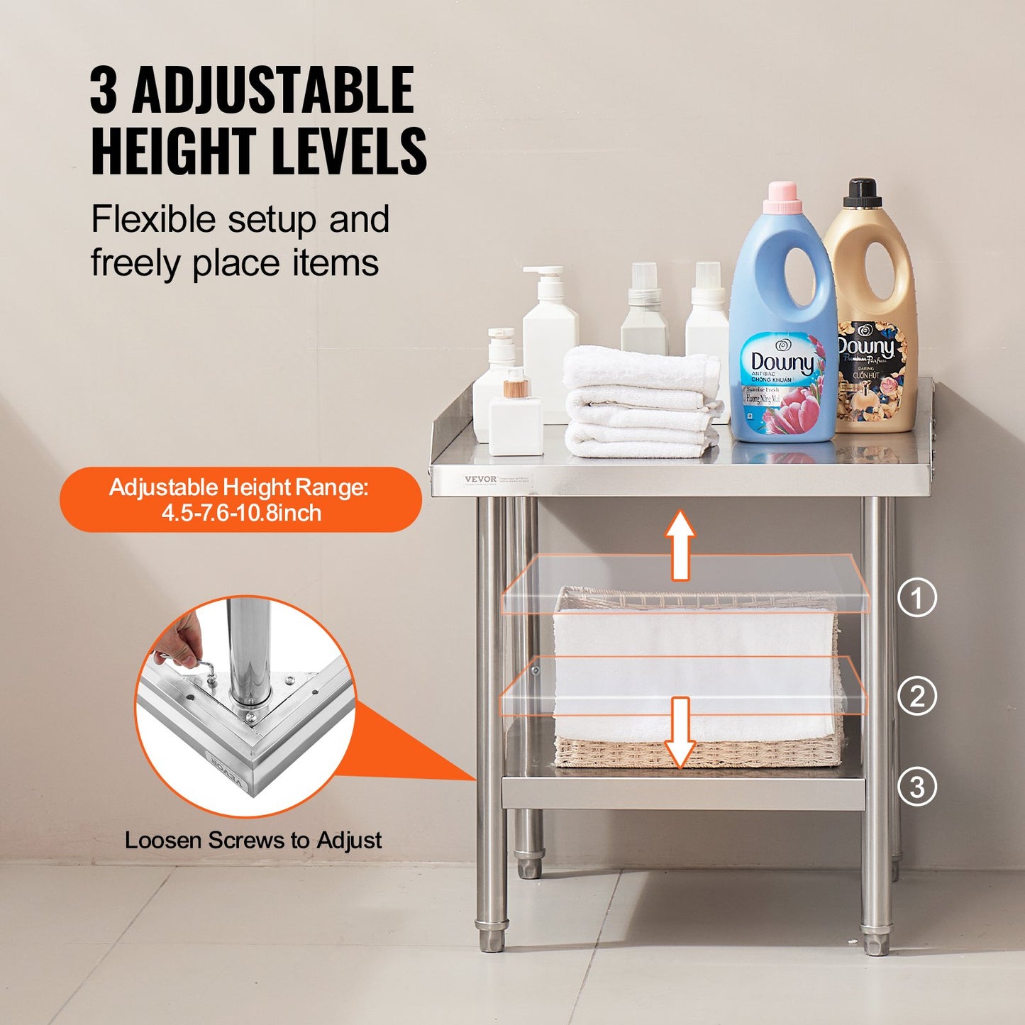Heavy Duty Stainless Steel Prep Work Table - 24 x 24 x 26 Inch