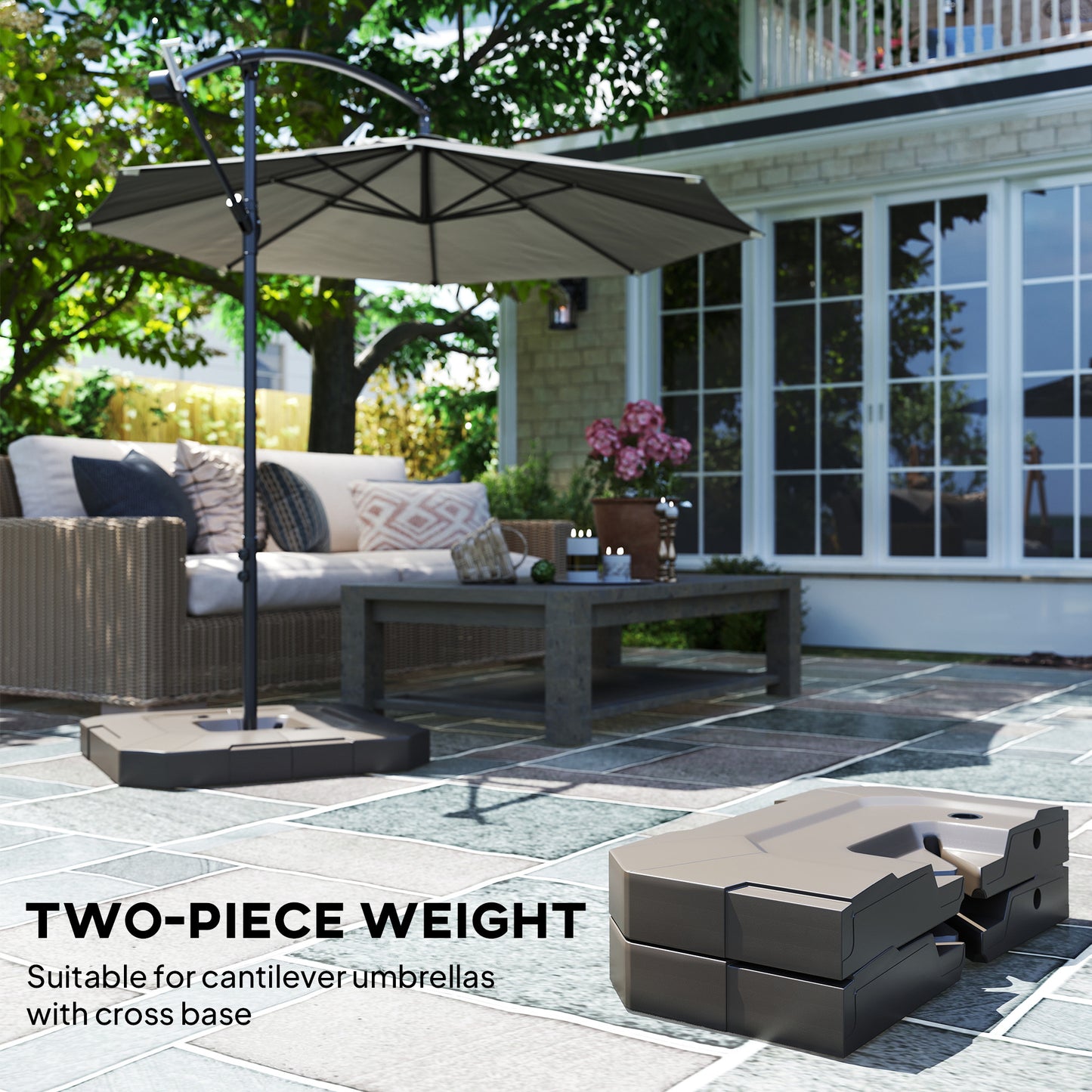 2-Piece Heavy-Duty Cantilever Umbrella Base Weights - Brown Outdoor Garden Furniture
