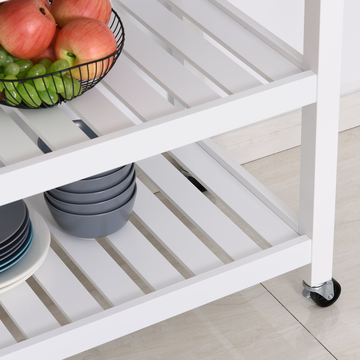 Kitchen Island Cart with Stainless Steel Top & Storage - White