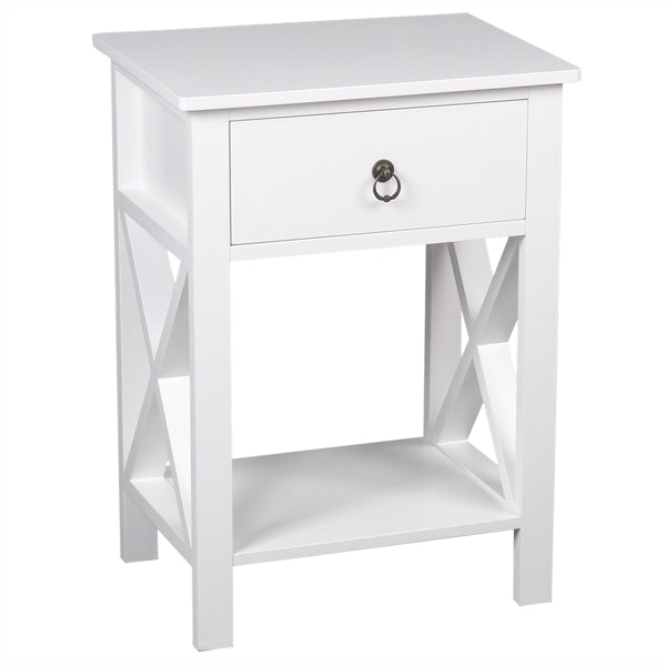 Modern White Bedside Table with Drawer and Shelf - 40x30x55 cm